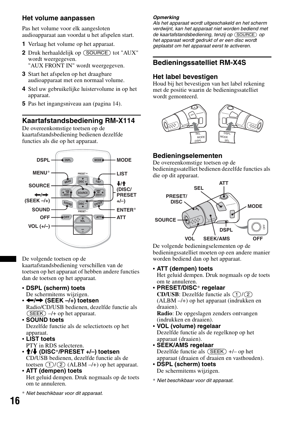 Kaartafstandsbediening rm-x114, Bedieningssatelliet rm-x4s, Het volume aanpassen | Het label bevestigen, Bedieningselementen | Sony CDX-GT434U User Manual | Page 102 / 112