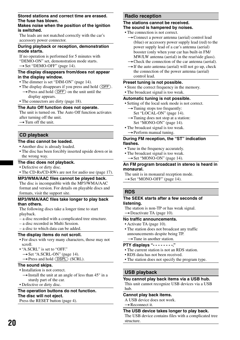 Sony CDX-GT434U User Manual | Page 20 / 112