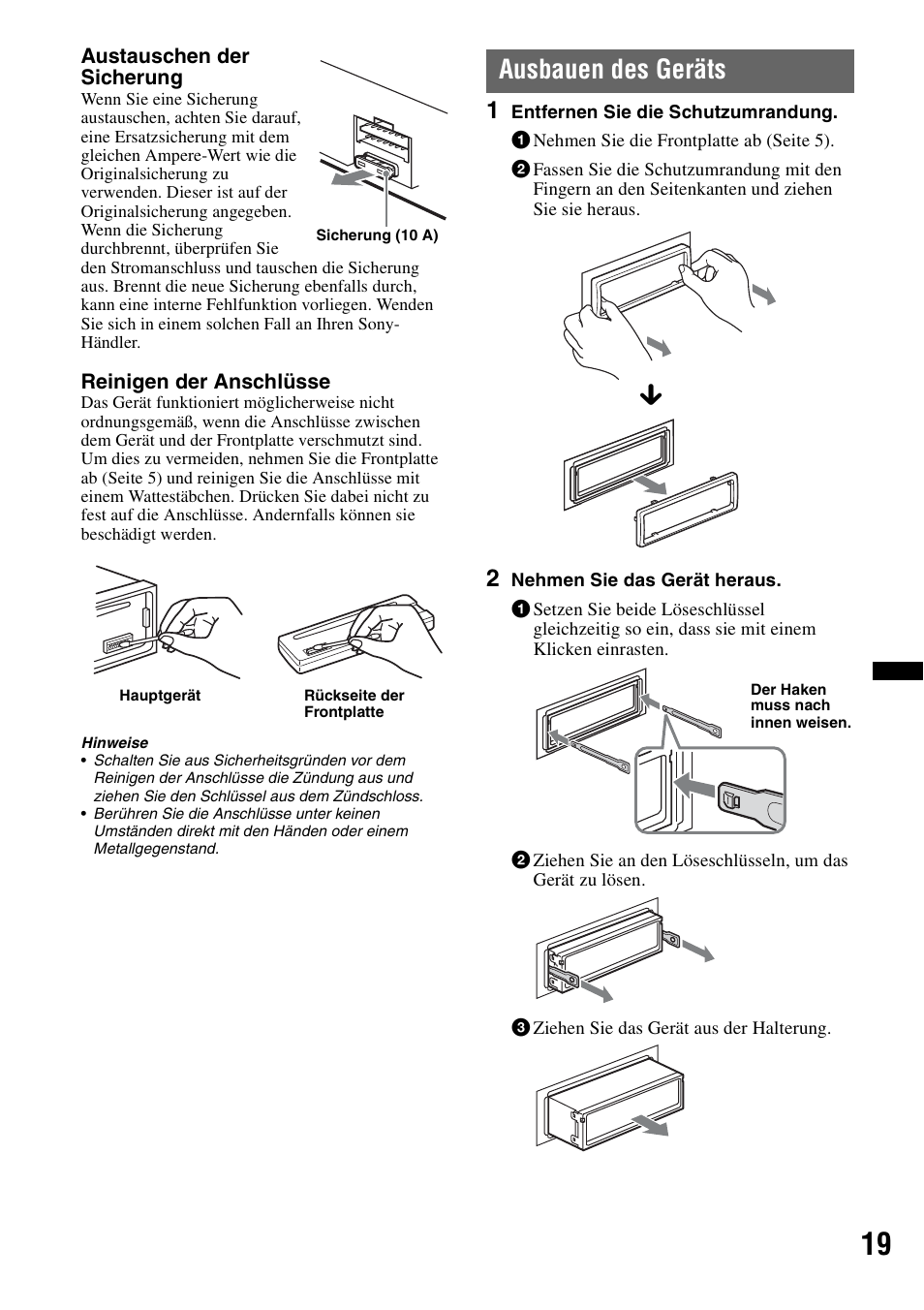 Ausbauen des geräts | Sony CDX-GT434U User Manual | Page 39 / 112