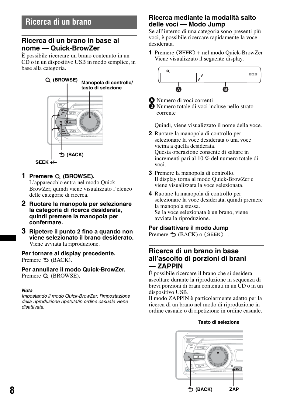 Ricerca di un brano | Sony CDX-GT434U User Manual | Page 72 / 112