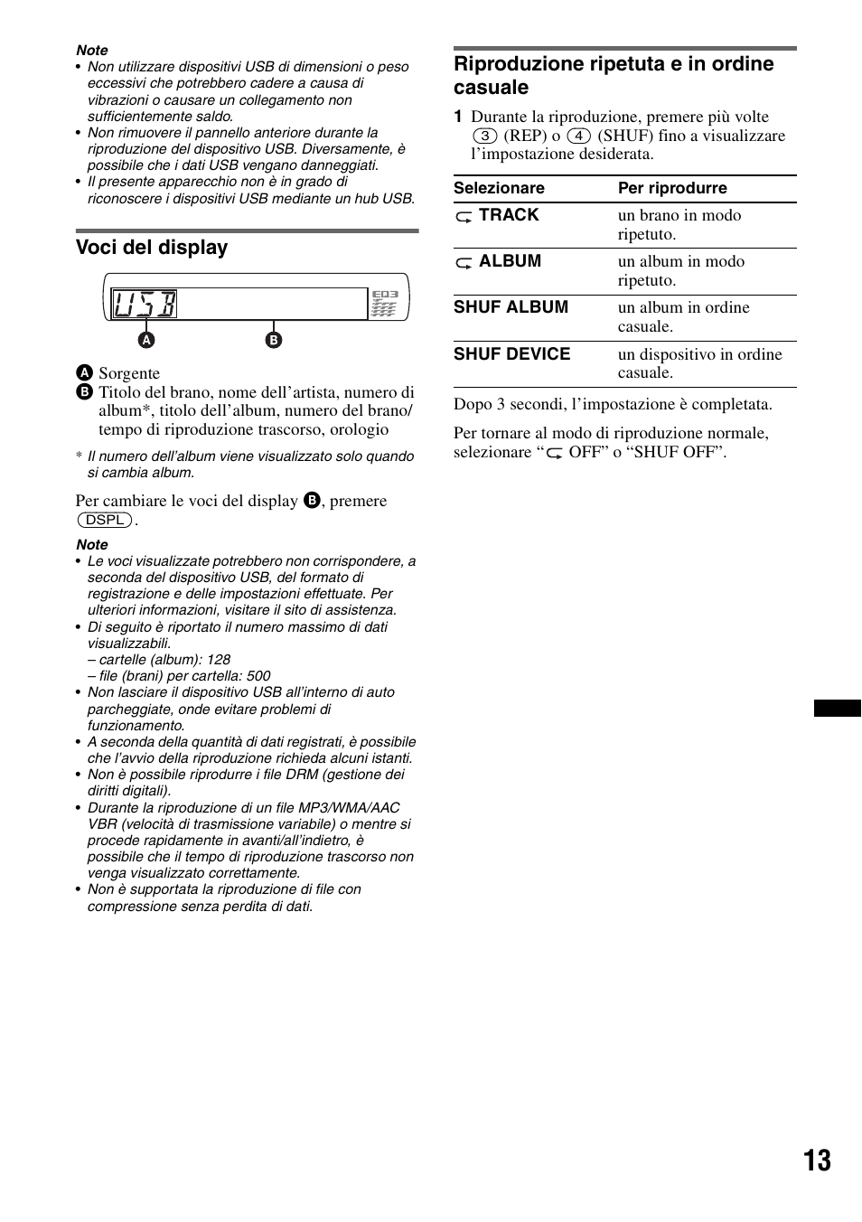 Voci del display, Riproduzione ripetuta e in ordine casuale | Sony CDX-GT434U User Manual | Page 77 / 112