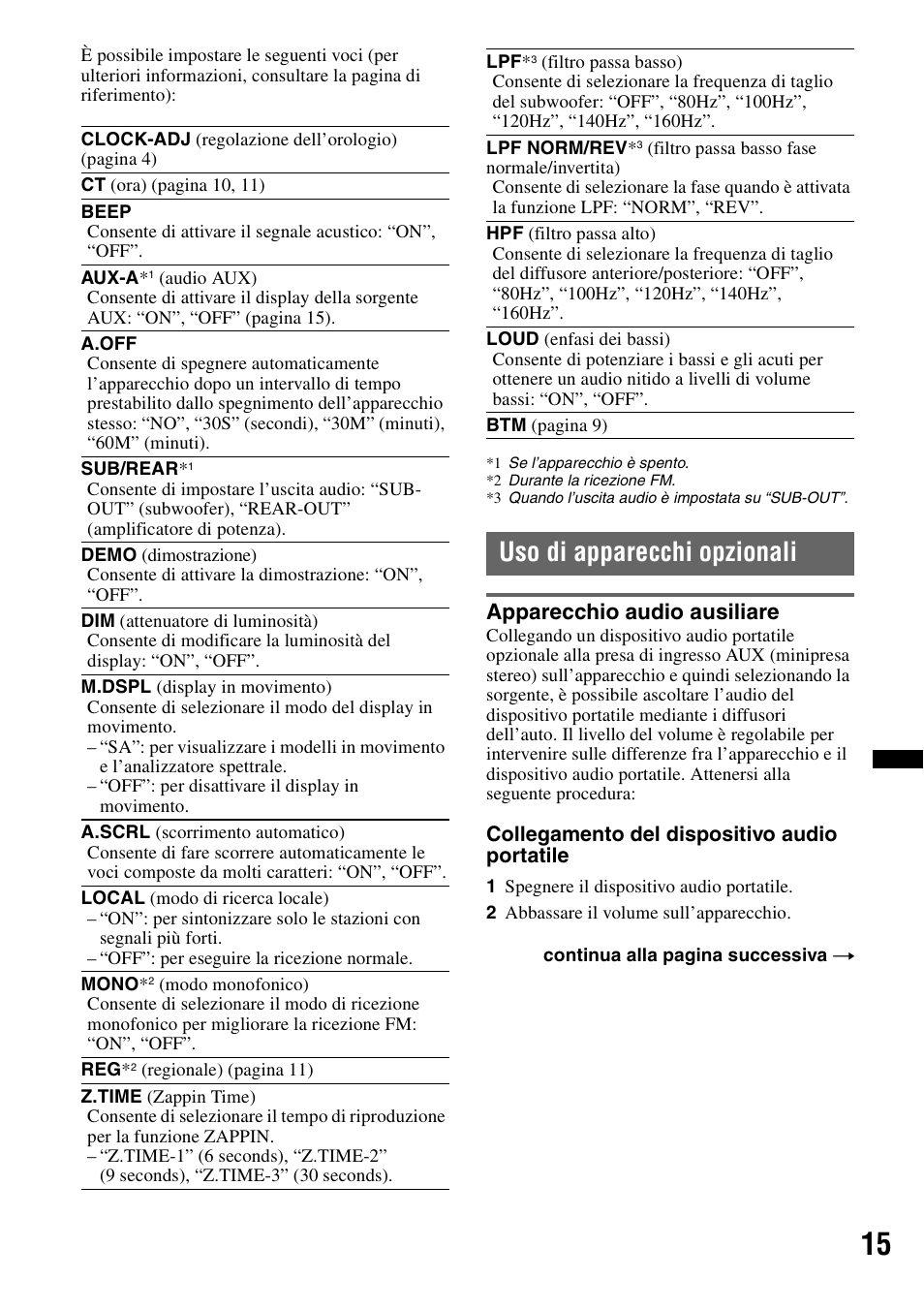 Uso di apparecchi opzionali, Apparecchio audio ausiliare | Sony CDX-GT434U User Manual | Page 79 / 112