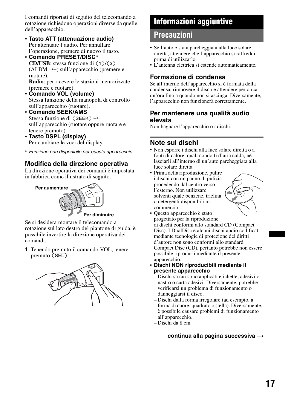 Informazioni aggiuntive, Precauzioni, Note sui dischi | Informazioni aggiuntive precauzioni | Sony CDX-GT434U User Manual | Page 81 / 112