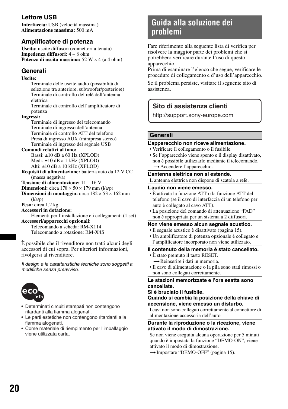 Guida alla soluzione dei problemi, Sito di assistenza clienti | Sony CDX-GT434U User Manual | Page 84 / 112