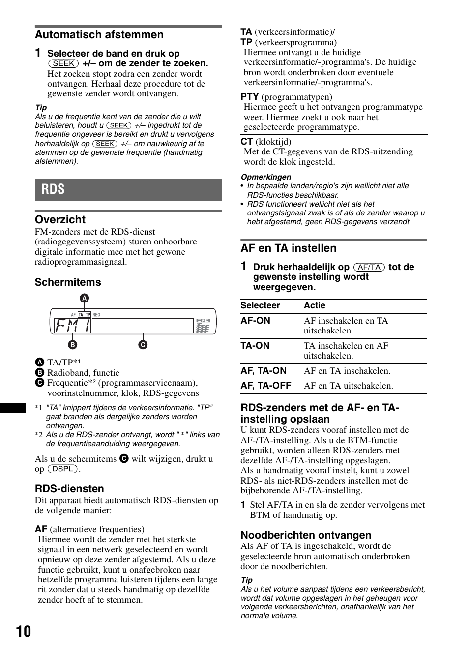 Automatisch afstemmen, Overzicht, Af en ta instellen | Overzicht af en ta instellen | Sony CDX-GT434U User Manual | Page 96 / 112