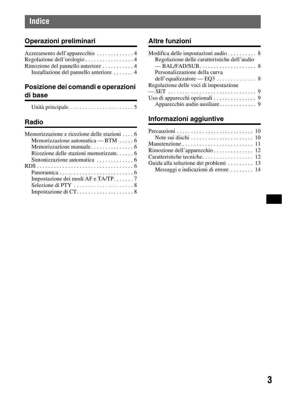 Indice | Sony CDX-GT100 User Manual | Page 43 / 72