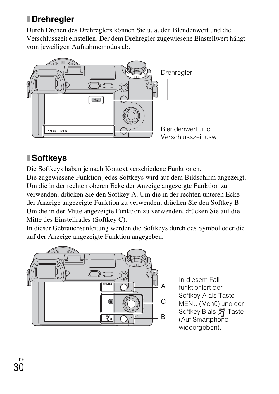 Xdrehregler, Xsoftkeys | Sony NEX-6L User Manual | Page 158 / 627