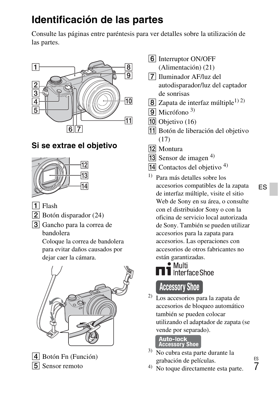 Identificación de las partes, Si se extrae el objetivo | Sony NEX-6L User Manual | Page 199 / 627