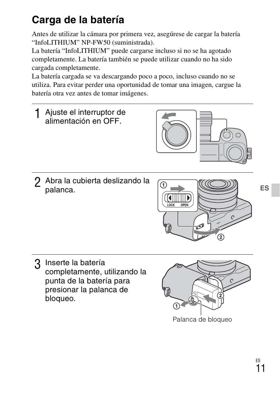 Carga de la batería, A (11 | Sony NEX-6L User Manual | Page 203 / 627