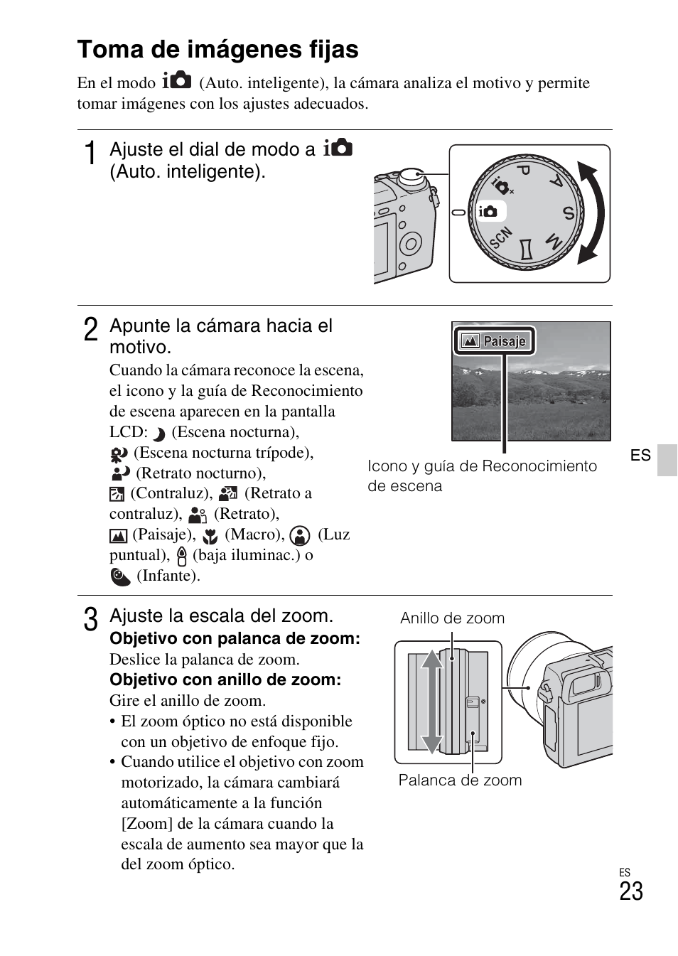 Dominio de las operaciones básicas, Toma de imágenes fijas | Sony NEX-6L User Manual | Page 215 / 627