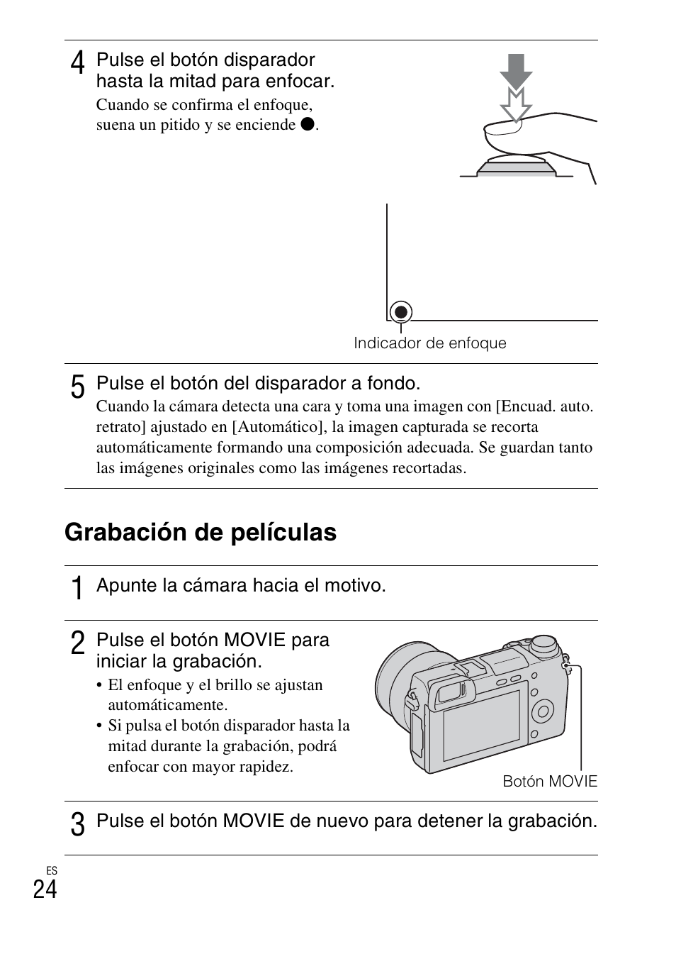 Grabación de películas, 24 grabación de películas | Sony NEX-6L User Manual | Page 216 / 627