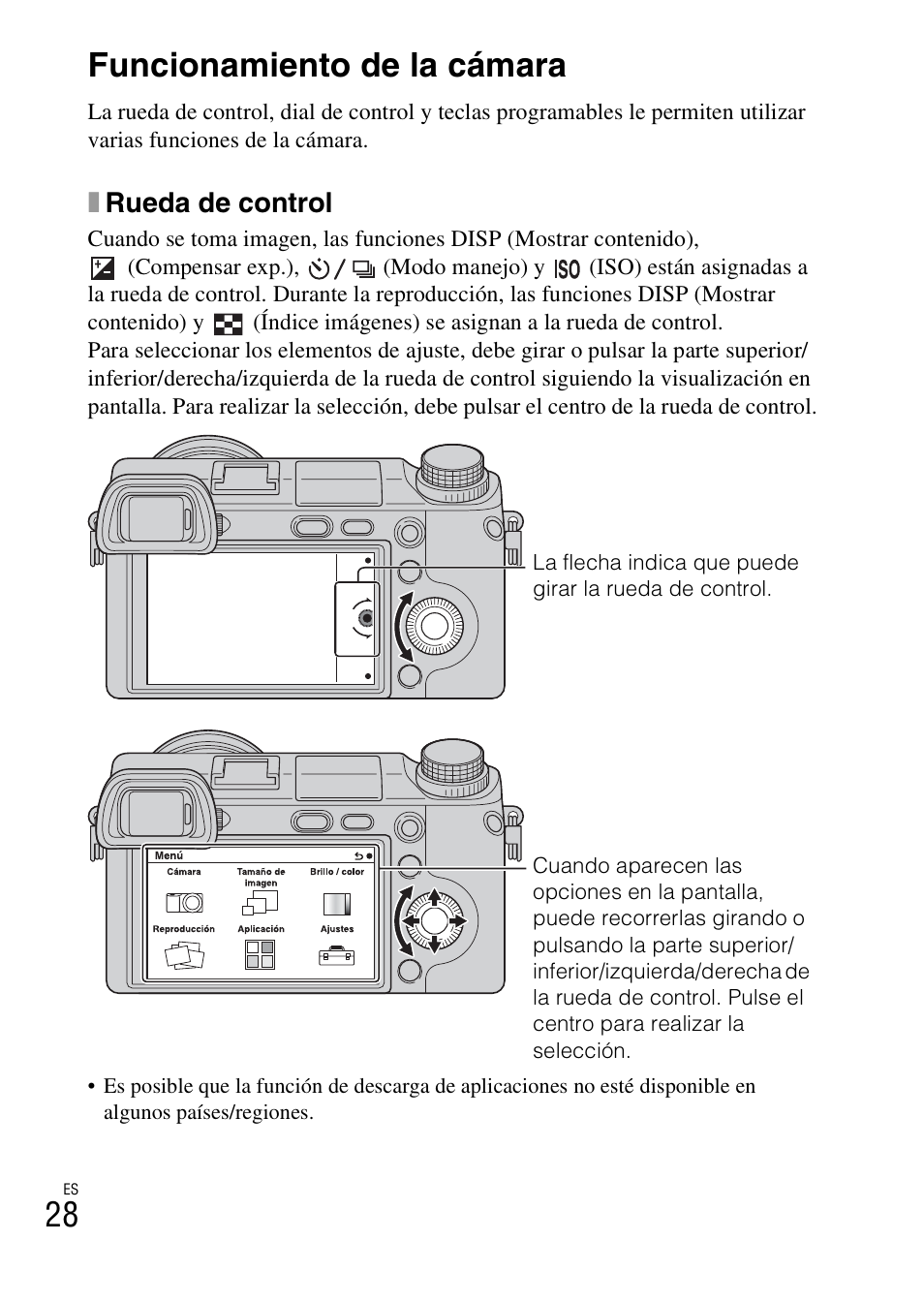 Funcionamiento de la cámara, 28 funcionamiento de la cámara, Xrueda de control | Sony NEX-6L User Manual | Page 220 / 627