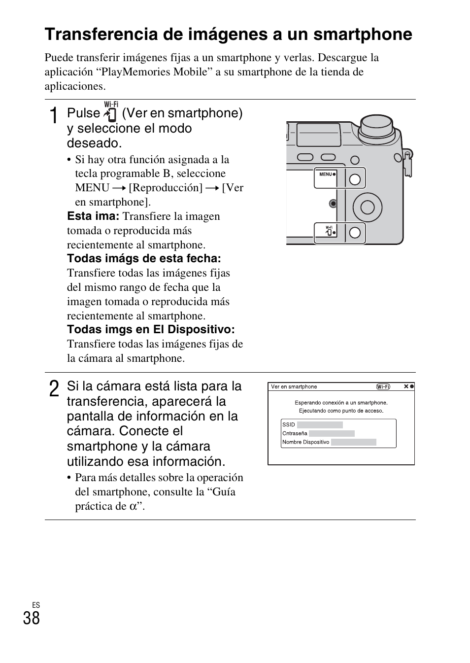 Conexión de la cámara a una red, Transferencia de imágenes a un smartphone | Sony NEX-6L User Manual | Page 230 / 627