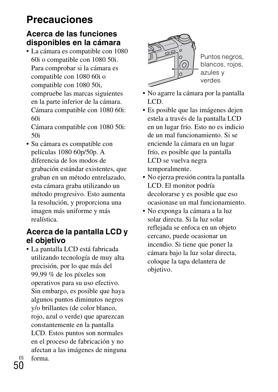 Precauciones, 50 precauciones | Sony NEX-6L User Manual | Page 242 / 627