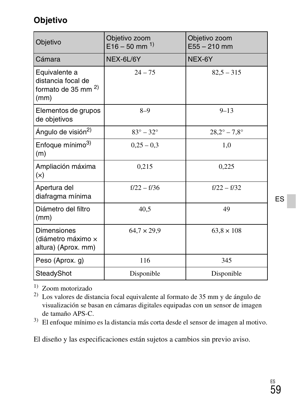 59 so, Objetivo | Sony NEX-6L User Manual | Page 251 / 627