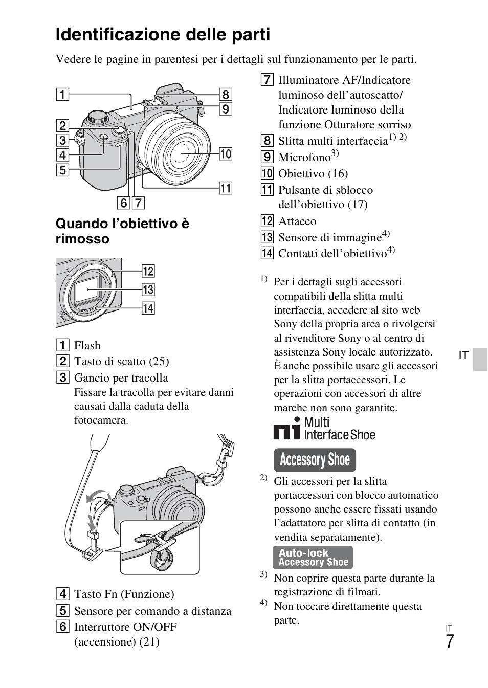 Identificazione delle parti, Quando l’obiettivo è rimosso | Sony NEX-6L User Manual | Page 259 / 627