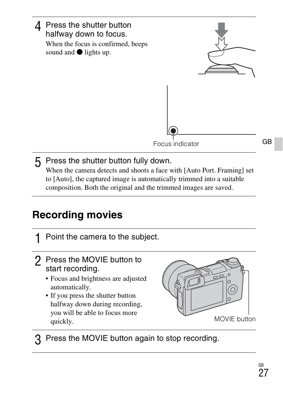 Recording movies | Sony NEX-6L User Manual | Page 27 / 627