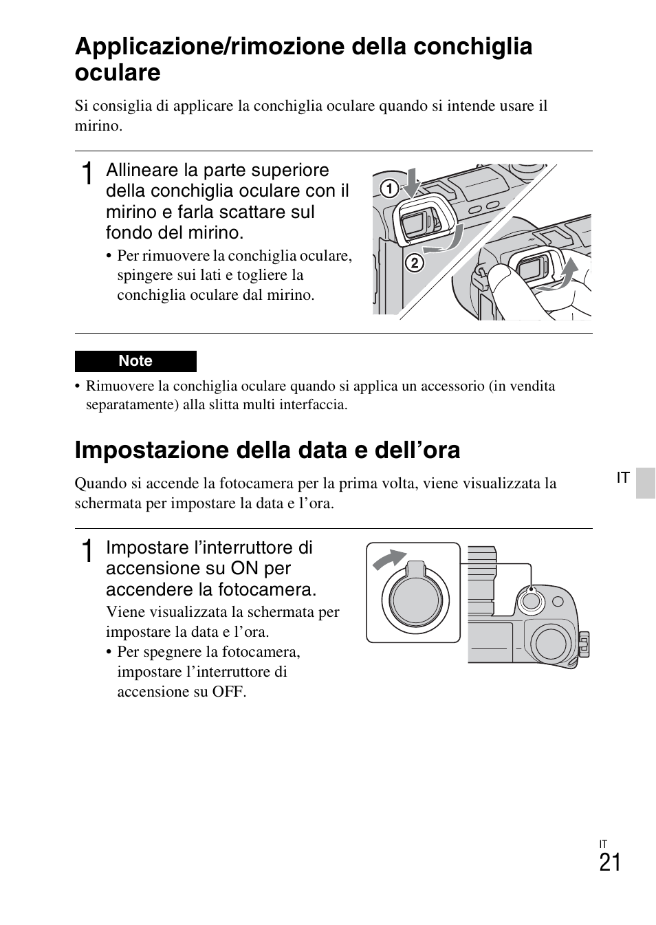 Impostazione della data e dell’ora, Applicazione/rimozione della conchiglia oculare | Sony NEX-6L User Manual | Page 273 / 627