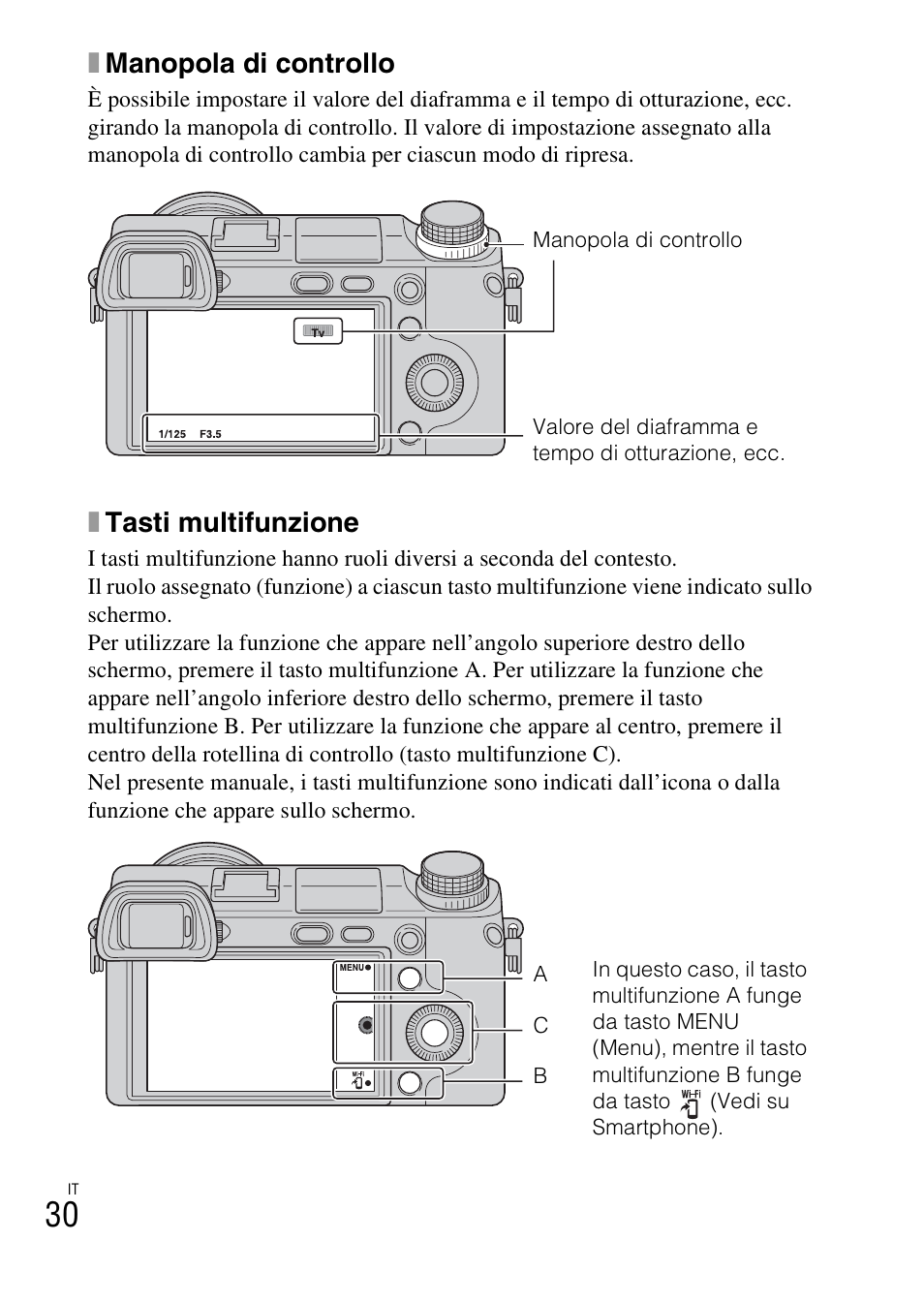 O (30), Xmanopola di controllo, Xtasti multifunzione | Sony NEX-6L User Manual | Page 282 / 627