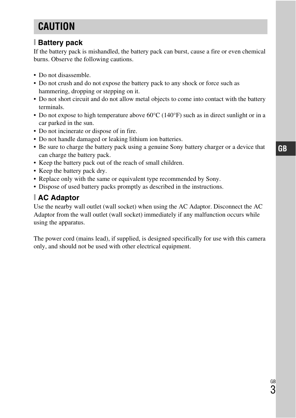 Caution | Sony NEX-6L User Manual | Page 3 / 627