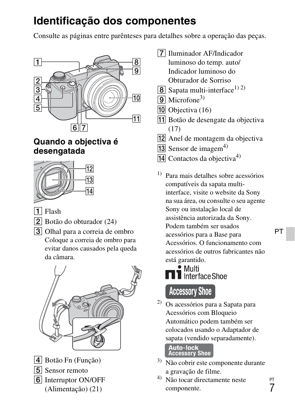 Identificação dos componentes, Quando a objectiva é desengatada | Sony NEX-6L User Manual | Page 323 / 627