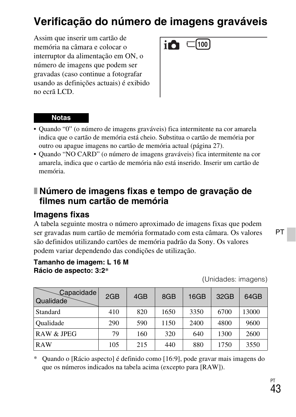 Outros temas, Verificação do número de imagens graváveis, Imagens fixas | Sony NEX-6L User Manual | Page 359 / 627