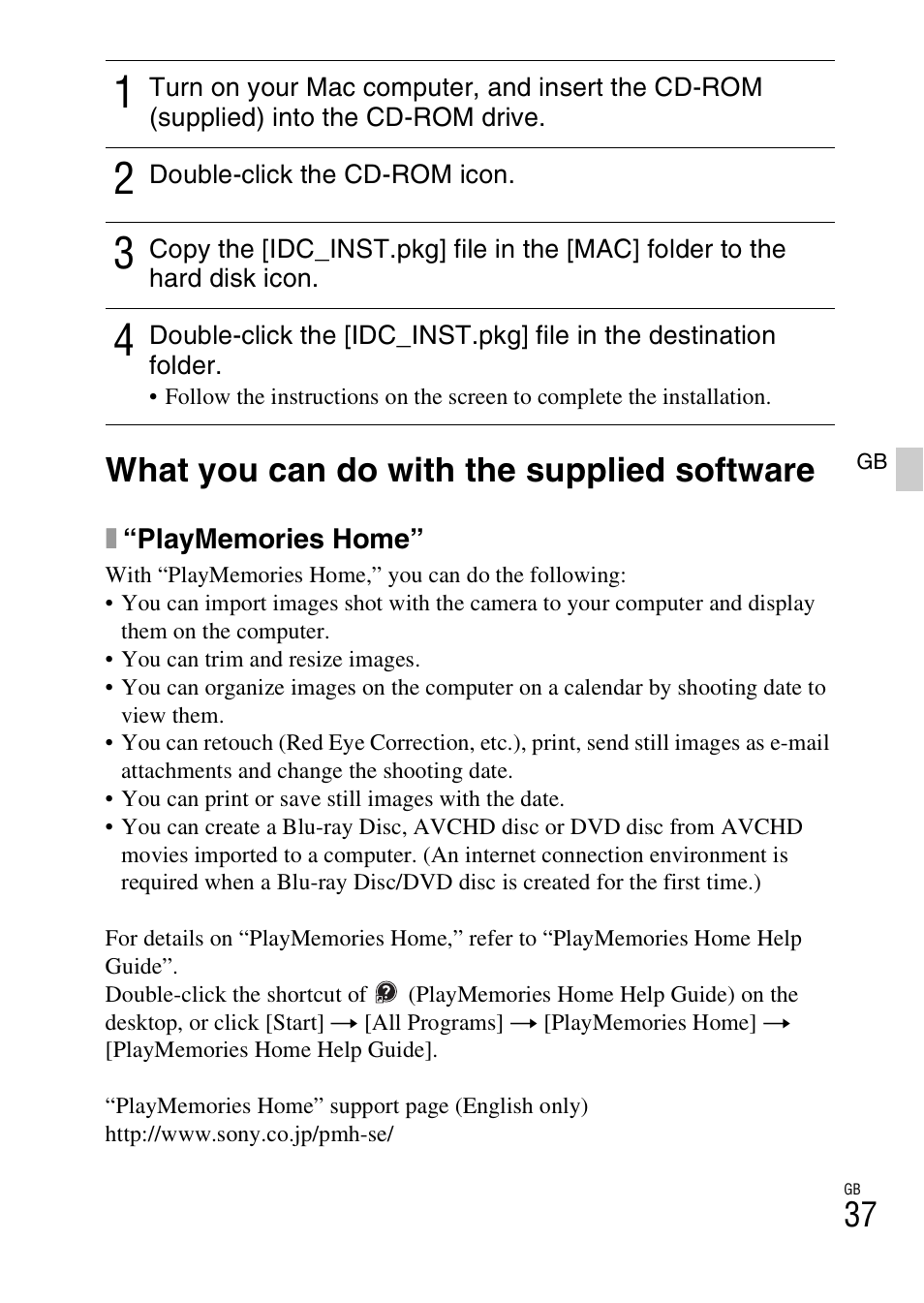 What you can do with the supplied software | Sony NEX-6L User Manual | Page 37 / 627