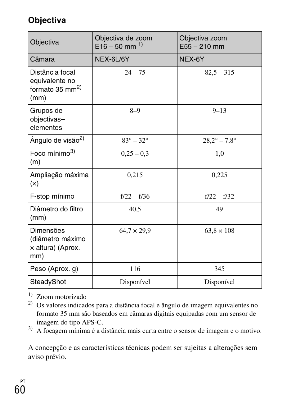 60 a, Objectiva | Sony NEX-6L User Manual | Page 376 / 627