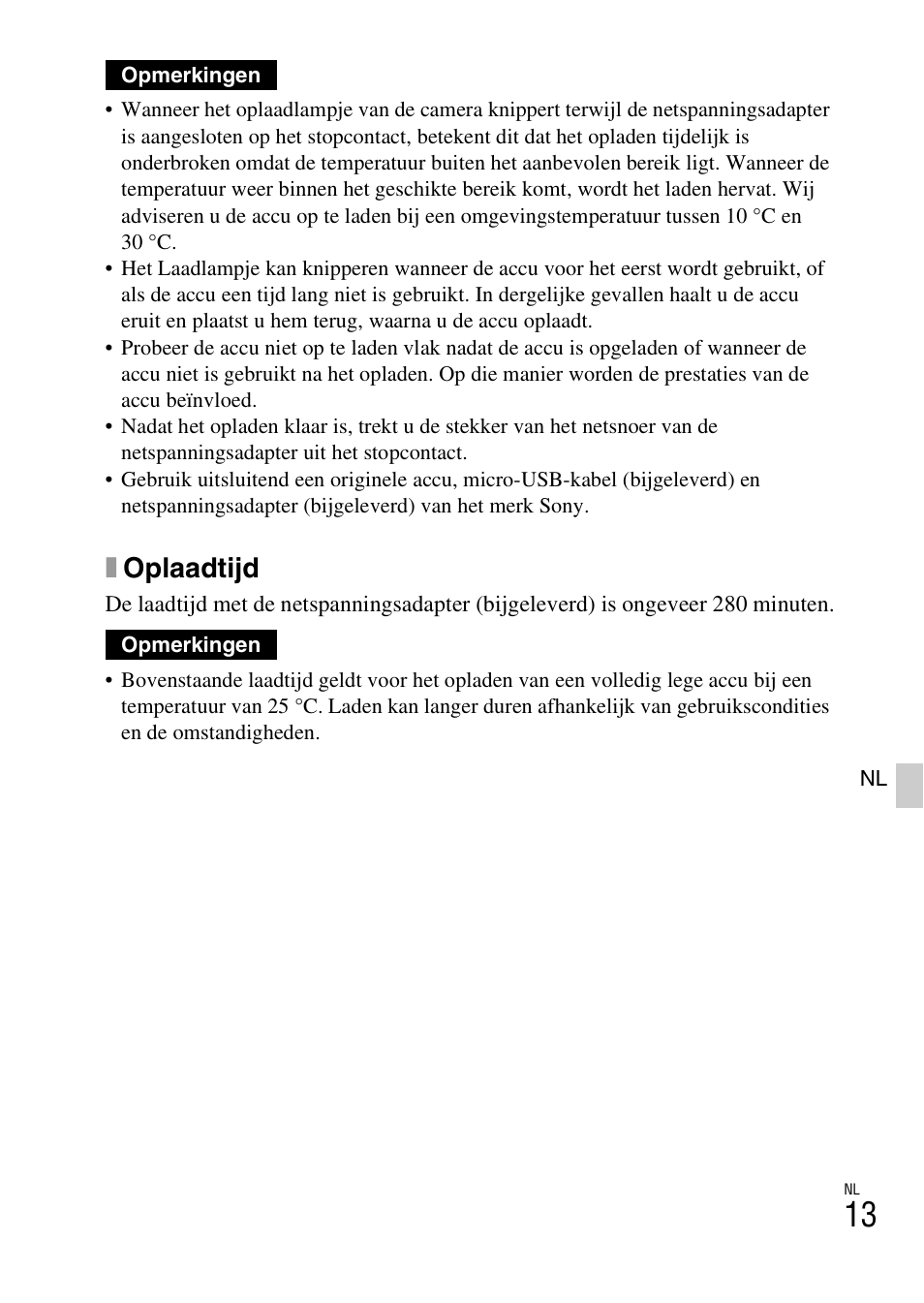 Xoplaadtijd | Sony NEX-6L User Manual | Page 391 / 627