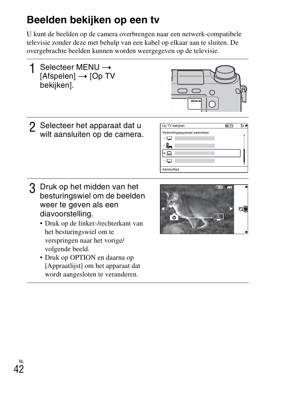 Beelden bekijken op een tv, 42 beelden bekijken op een tv | Sony NEX-6L User Manual | Page 420 / 627