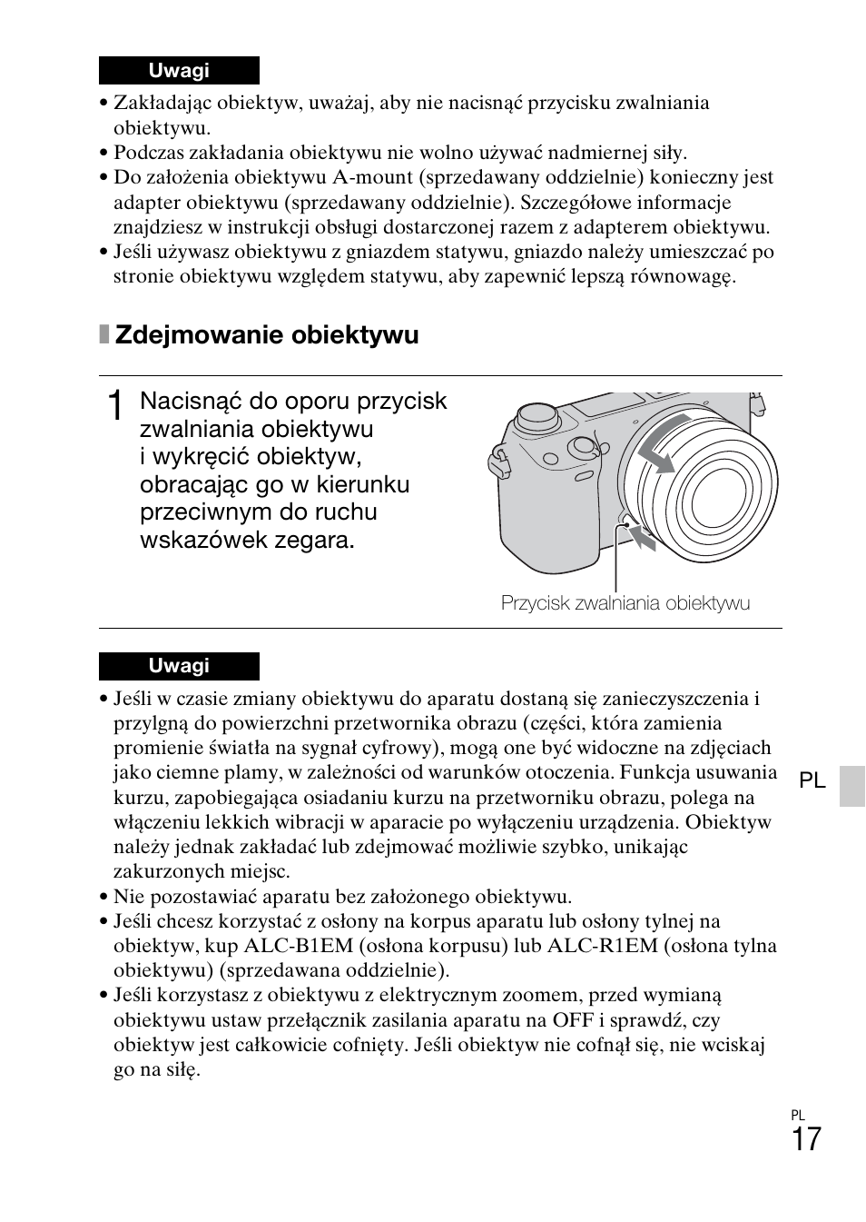 Xzdejmowanie obiektywu | Sony NEX-6L User Manual | Page 455 / 627