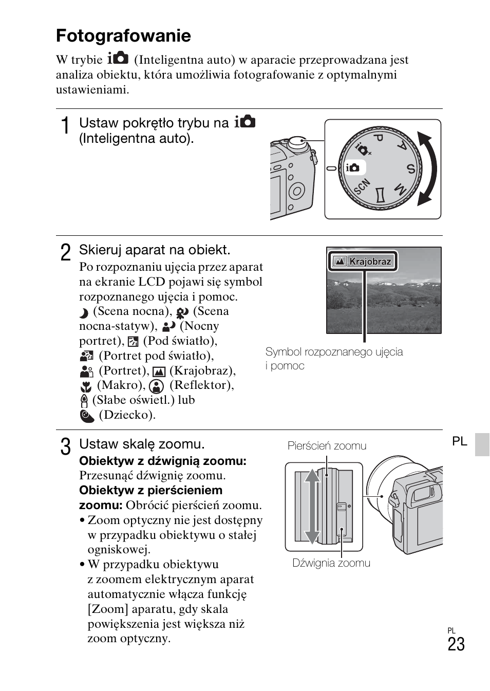 Opanowanie podstawowych operacji, Fotografowanie | Sony NEX-6L User Manual | Page 461 / 627