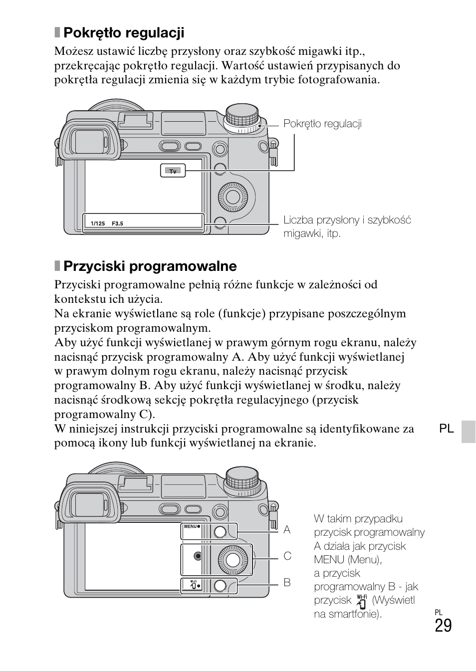 Xpokrętło regulacji, Xprzyciski programowalne | Sony NEX-6L User Manual | Page 467 / 627