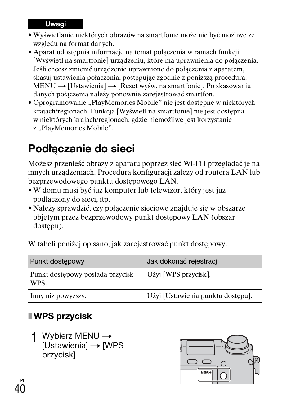 Podłączanie do sieci, Xwps przycisk | Sony NEX-6L User Manual | Page 478 / 627