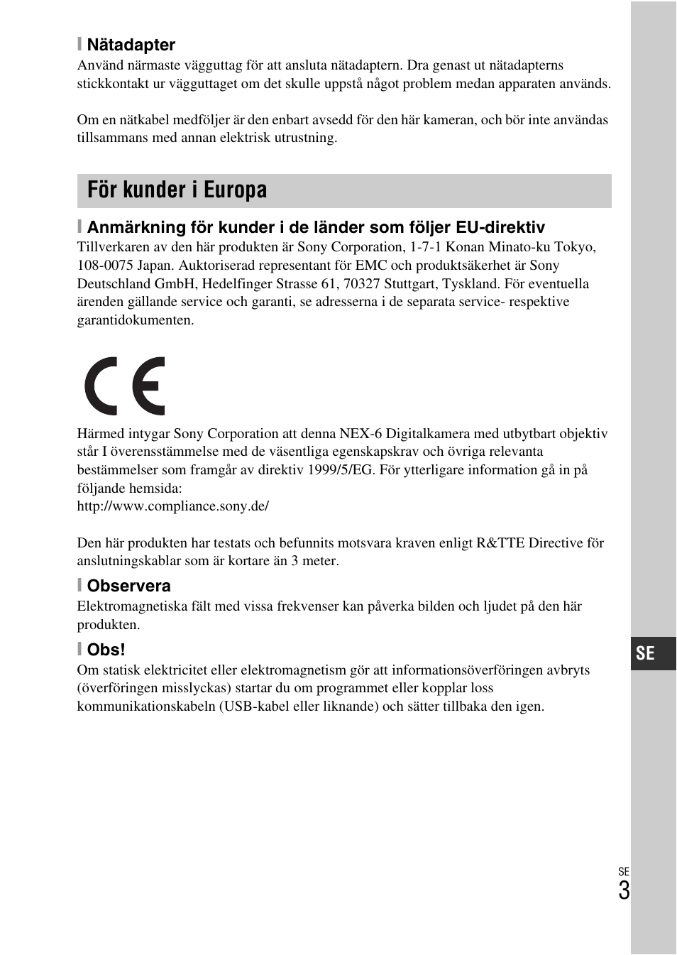 För kunder i europa | Sony NEX-6L User Manual | Page 503 / 627