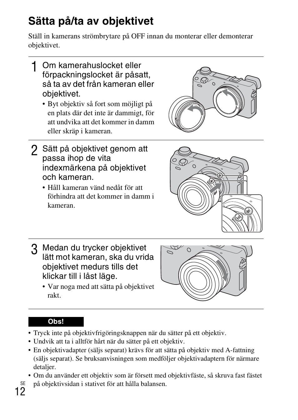 Sätta på/ta av objektivet, 12 sätta på/ta av objektivet | Sony NEX-6L User Manual | Page 512 / 627