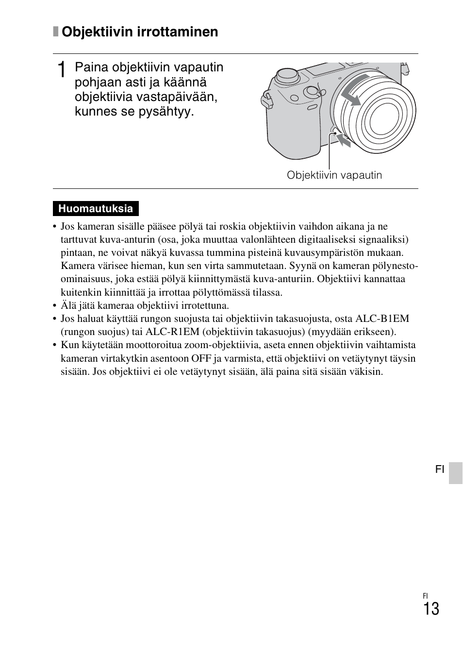 Xobjektiivin irrottaminen | Sony NEX-6L User Manual | Page 543 / 627