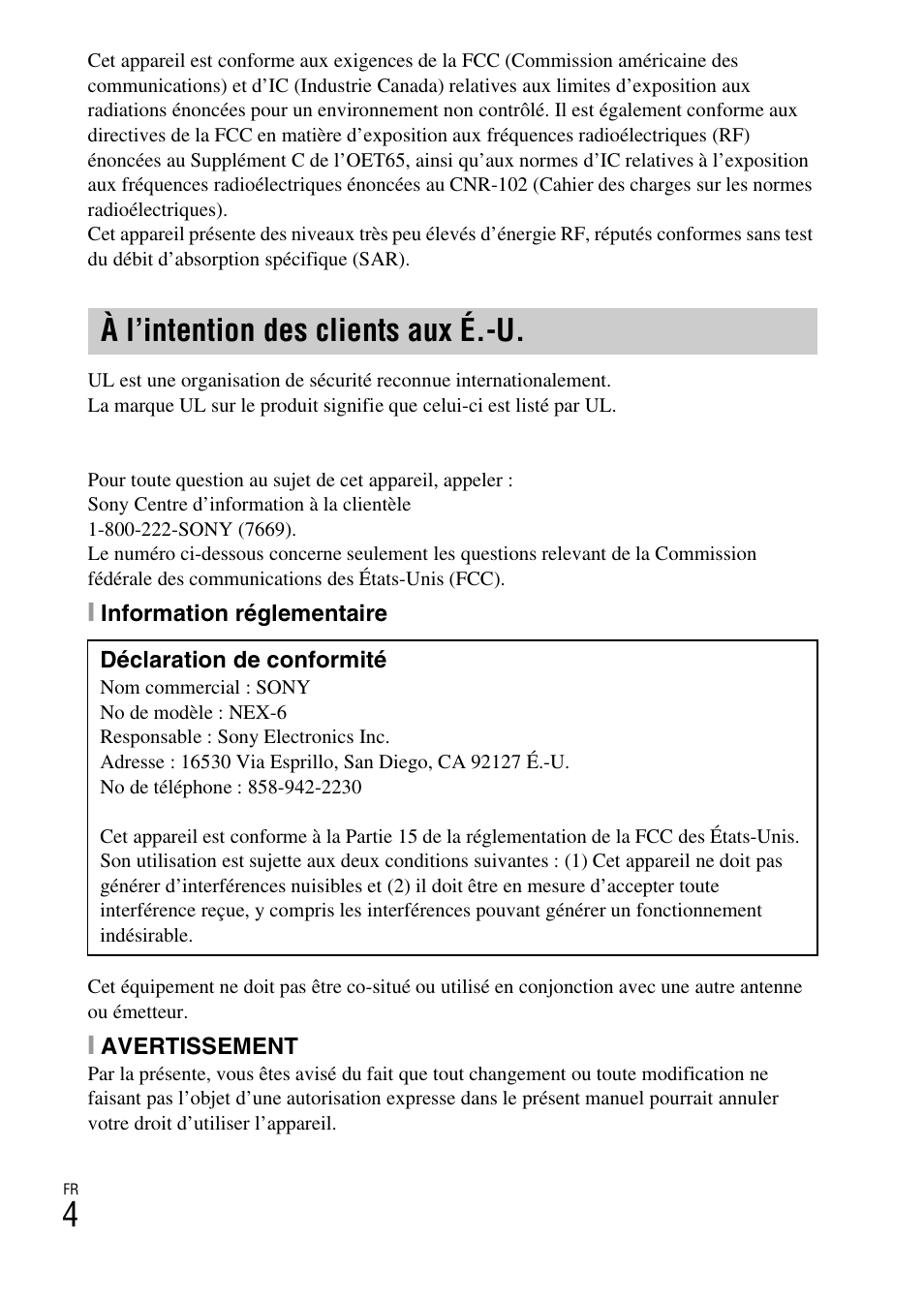 À l’intention des clients aux é.-u | Sony NEX-6L User Manual | Page 66 / 627