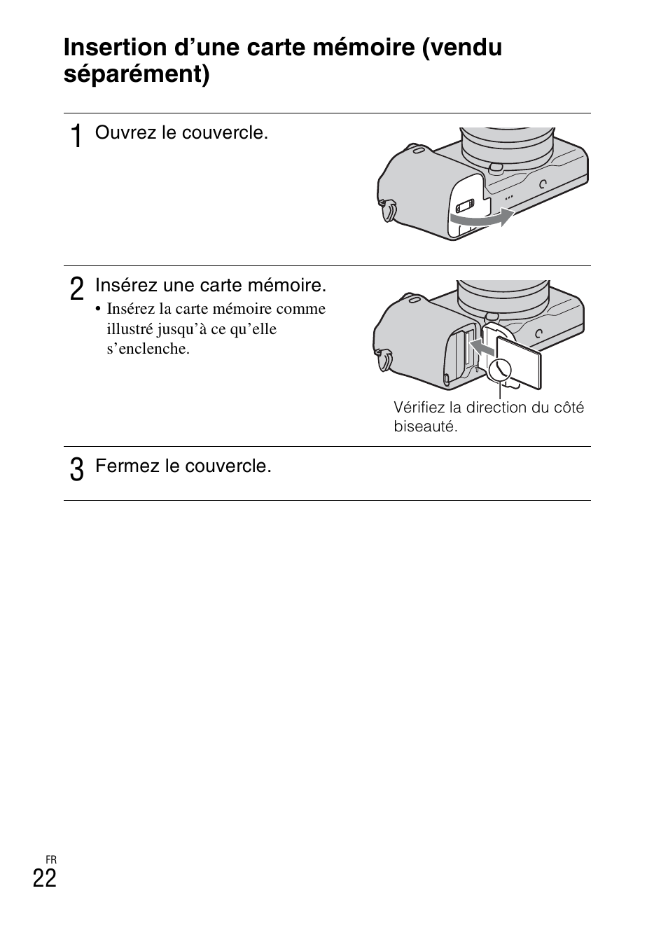 Insertion d’une carte mémoire (vendu séparément) | Sony NEX-6L User Manual | Page 84 / 627