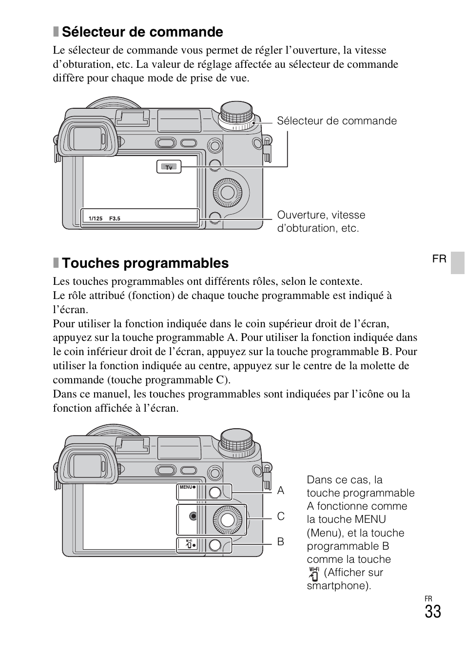 Xsélecteur de commande, Xtouches programmables | Sony NEX-6L User Manual | Page 95 / 627