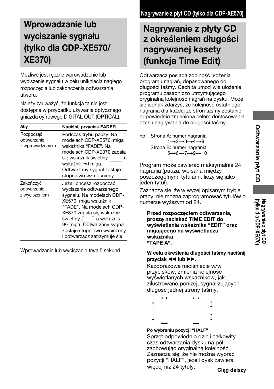 Nagrywanie z płyt cd (tylko dla cdp-xe570) | Sony CDP-XE370 User Manual | Page 103 / 108