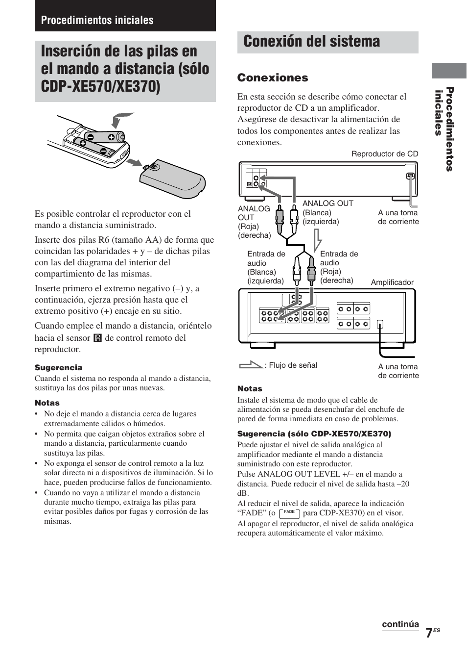 Conexión del sistema, Procedimientos iniciales, Conexiones | Sony CDP-XE370 User Manual | Page 25 / 108