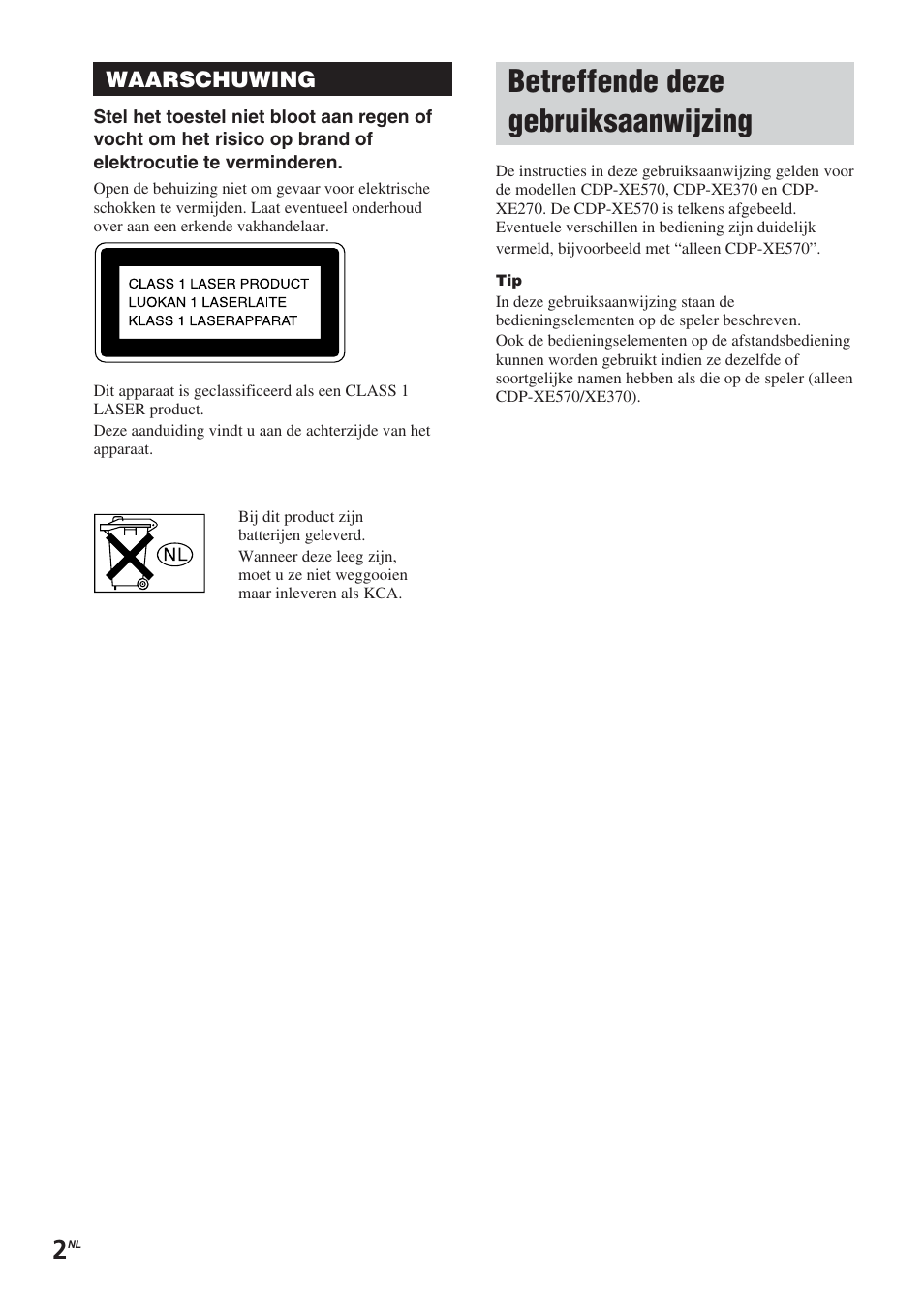 Betreffende deze gebruiksaanwijzing | Sony CDP-XE370 User Manual | Page 38 / 108