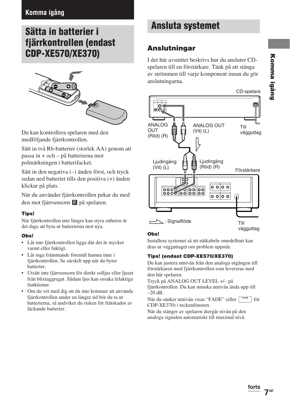Ansluta systemet, Komma igång, Anslutningar | Sony CDP-XE370 User Manual | Page 61 / 108