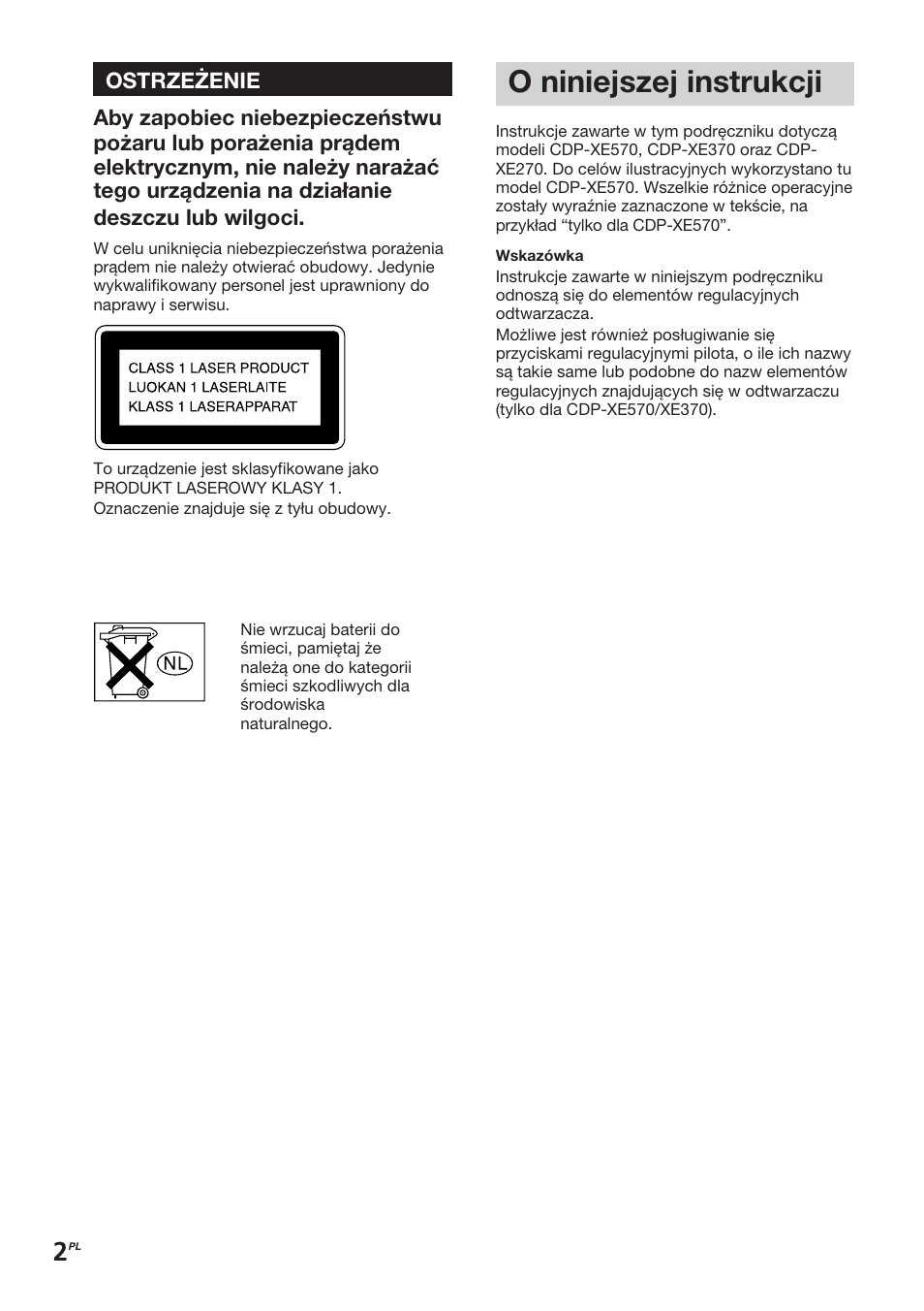 O niniejszej instrukcji | Sony CDP-XE370 User Manual | Page 92 / 108
