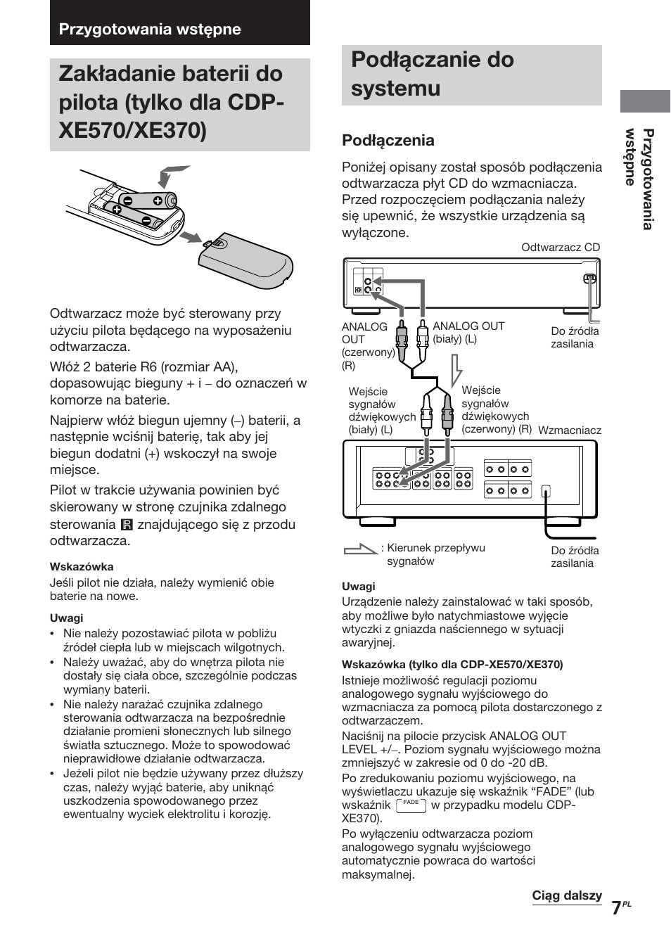 Podłączanie do systemu, Przygotowania wstępne, Podłączenia | Sony CDP-XE370 User Manual | Page 97 / 108