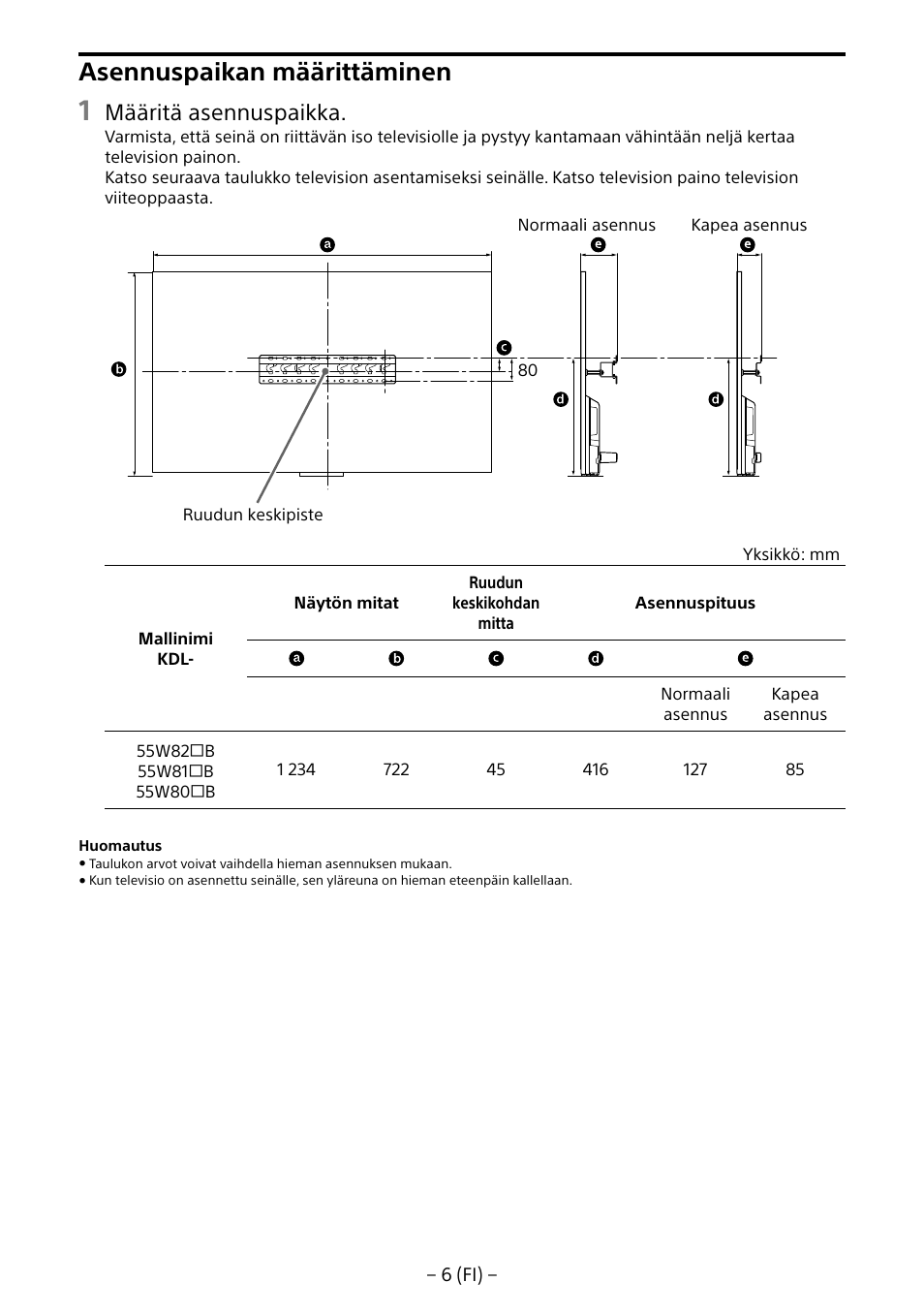 Asennuspaikan määrittäminen, Määritä asennuspaikka | Sony KDL-55W805B User Manual | Page 116 / 321