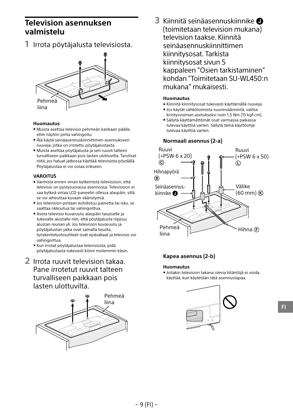 Television asennuksen valmistelu, Irrota pöytäjalusta televisiosta | Sony KDL-55W805B User Manual | Page 119 / 321