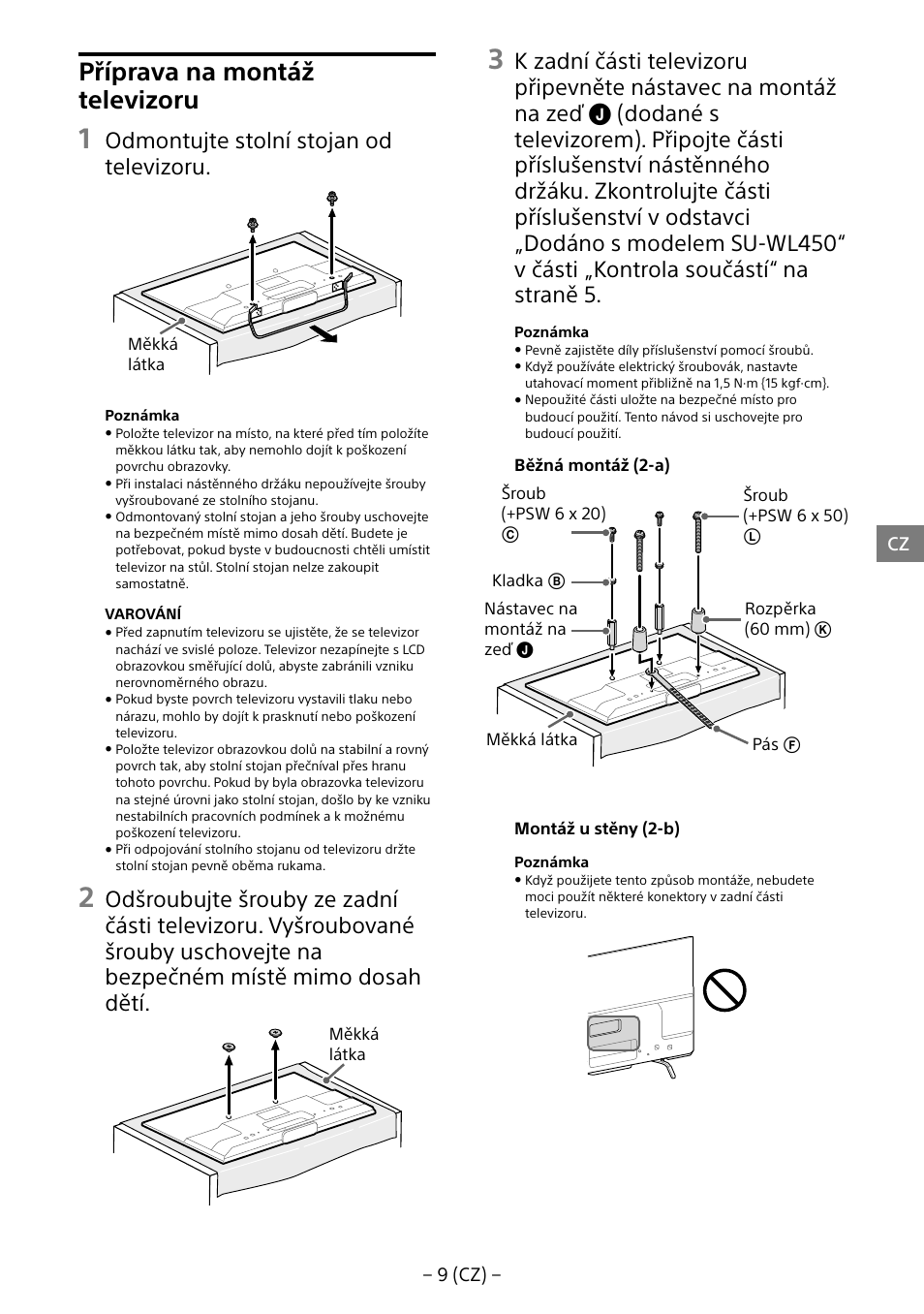 Příprava na montáž televizoru, Odmontujte stolní stojan od televizoru | Sony KDL-55W805B User Manual | Page 174 / 321