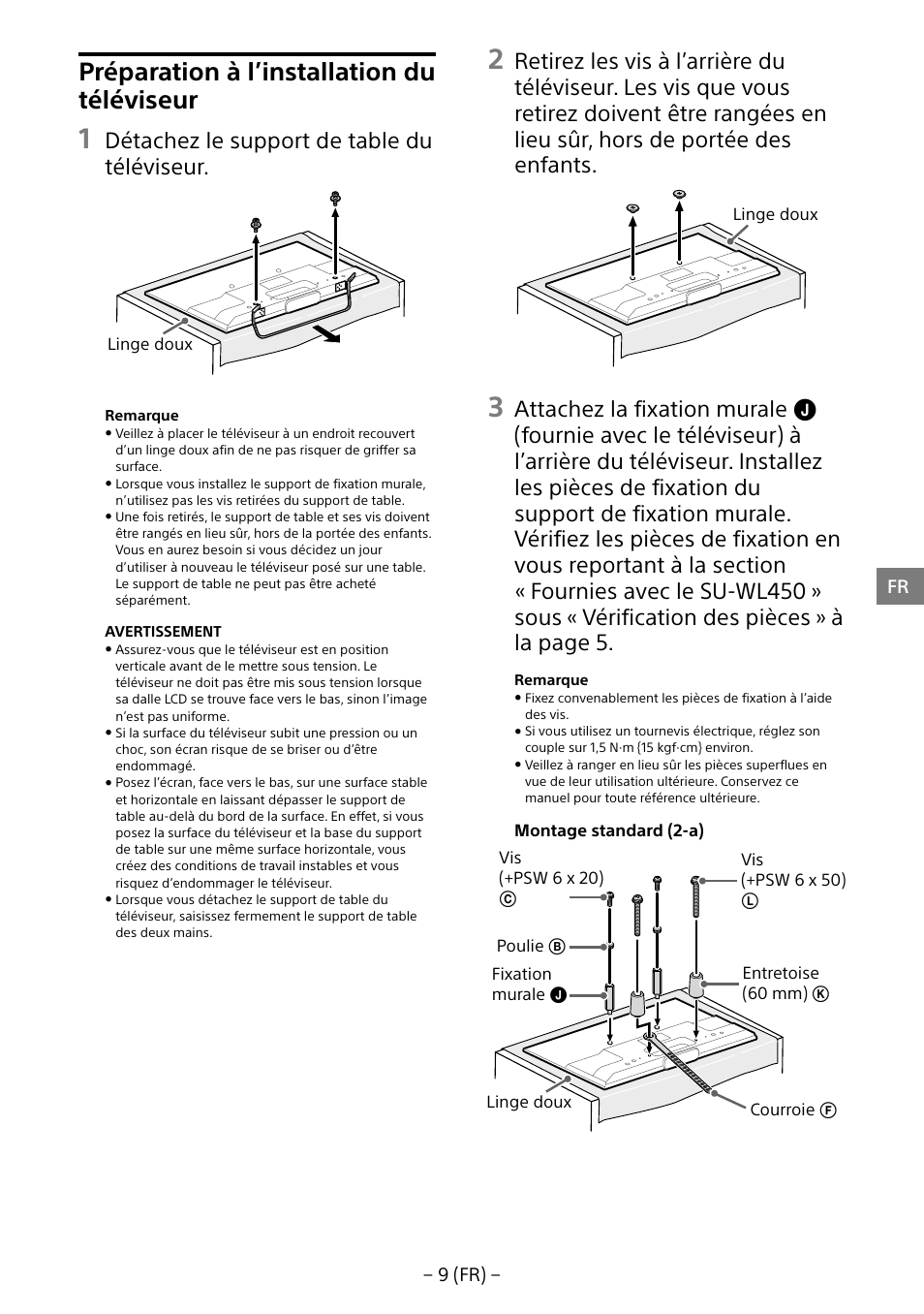 Préparation à l’installation du téléviseur, Détachez le support de table du téléviseur | Sony KDL-55W805B User Manual | Page 20 / 321